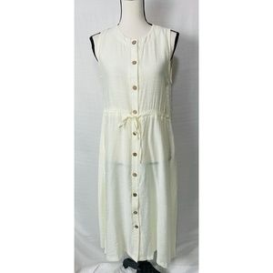 Shein Button Front‎ Drawstring Waist Beige Sleeveless  Dress